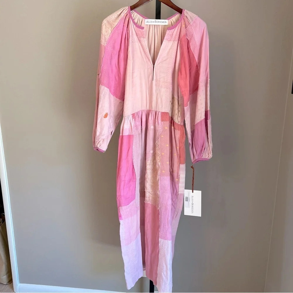 Alix of Bohemia Celeste Sky Sari Dress Pink Seashell XS NWT Boho Hippie Handmade - Picture 2 of 14
